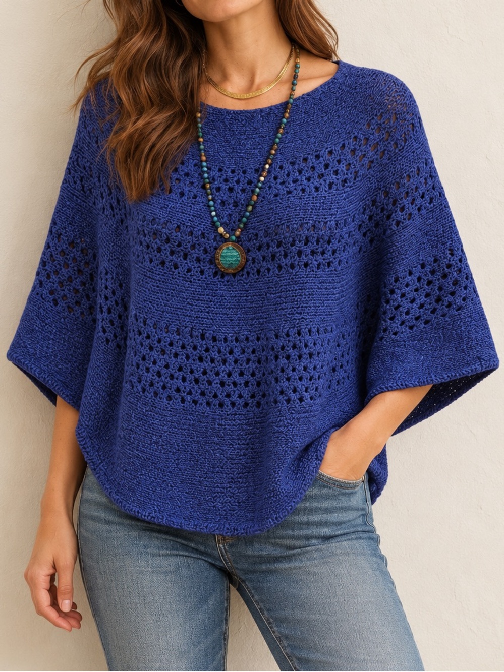 Chico’s Embroidered Knit Blue Poncho Sz S/M